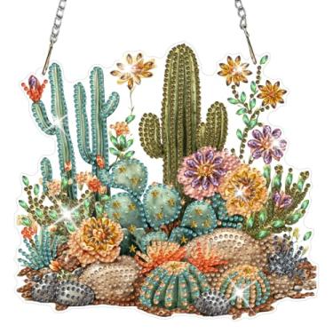 Imagem de NAIMOER Kits de pendurar arte de diamante para adultos cacto 5D em formato especial de strass, arte acrílica de diamante faça você mesmo, pingentes de janela, kits de ornamentos para pendurar na