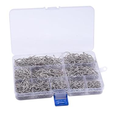 Imagem de 1000pcs Anzóis de Pesca Baitholder Forjados Bico Longo com Barba J Hooks Caixa Plástico para Armazenamento