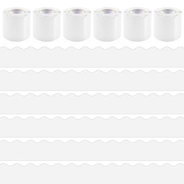 Imagem de 6 rolos de bordas de quadro de avisos, para quadro branco escolar, cortiça, quadro-negro, parede (branco)