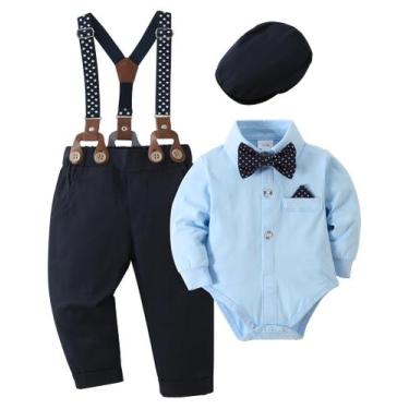 Imagem de Terno para bebês SANMIO, 4 peças, roupa azul de batismo e páscoa