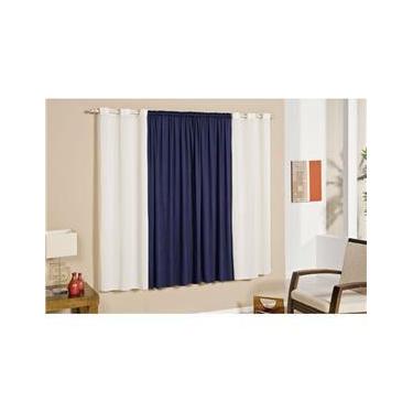 Imagem de Cortina Para Sala Bicolor Rústica  4,00x2,50 Azul Marinho E Branca - A