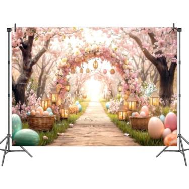 Imagem de 3 x 2,4 m primavera Páscoa pano de fundo rosa floral encantado jardim coelho ovos tema fotografia fundo conto de fadas país das maravilhas festa de Páscoa adereços de estúdio fotográfico