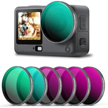 Imagem de Walking Way Conjunto de filtros de lente de câmera UV ND PL compatível com kit de acessórios DJI Osmo Action 6, pacote com 4 CPL ND8 ND16 ND32, filtros polarizadores de densidade neutra de vidro