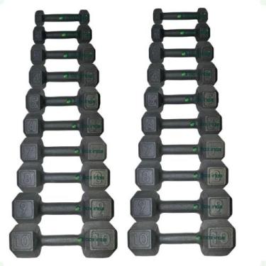 Imagem de Kit de Halter Sextavado de Ferro Fundido Pintado - Pares de 1 a 10 Kg 