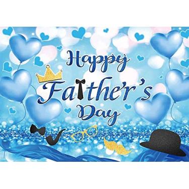 Imagem de Fanghui Fundo de fotografia azul branco feliz dia dos pais balão coração azul bokeh festa foto pano de fundo coroa dourada chapéu família baile dia dos pais decoração suprimentos 2,1 x 1,5 m
