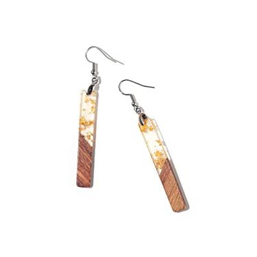 Imagem de Brincos retrô de resina de madeira geométrica com pingente de gota de leopardo em camadas para mulheres de argila de polímero leve, Resina Madeira Aço inoxidável, madeira