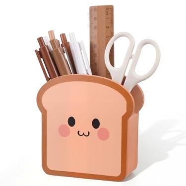 Imagem de Tenceur Porta-canetas de pão torradas fofas de grande capacidade para decoração de escritório, copo de lápis, organizador de mesa para escritório, porta-pincéis de maquiagem de volta às aulas