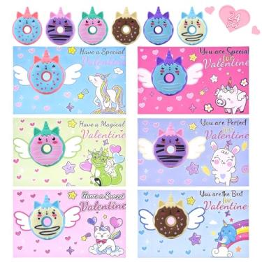 Imagem de Presentes de dia dos namorados para crianças em sala de aula - borrachas de donut de unicórnio com cartões de dia dos namorados para crianças pequenas, presente de intercâmbio escolar - lembrancinhas