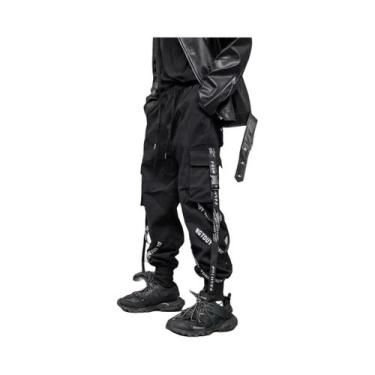 Imagem de Calças Cargo Pretas Masculinas Joggers Streetwear Japonês Hip Hop Góti