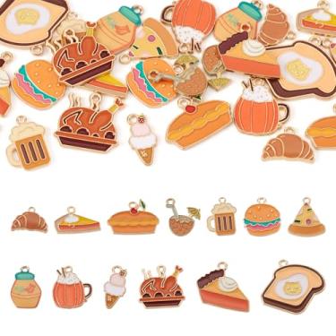 Imagem de Beadthoven 26 peças, 13 estilos, amuletos esmaltados de liga de comida, mistura de hambúrguer, pizza, bolo, peru, croissant, torrada, mini pingentes de joias fofas, pingentes dourados, ornamentos para