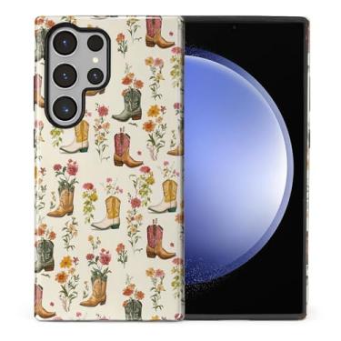 Imagem de casesok Capa para Samsung Galaxy S23 Ultra, capa rígida de camada dupla + capa de telefone de silicone, proteção total à prova de choque para Samsung Galaxy S23 Ultra-Western Cowgirl botas flor