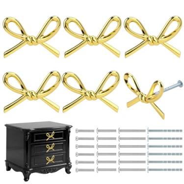 Imagem de Foyofly 6 maçanetas de cômoda com laço dourado puxadores fofos de liga de zinco puxadores de ferragens escovadas puxadores vintage puxador de gaveta de armário para armários de cozinha casa quarto