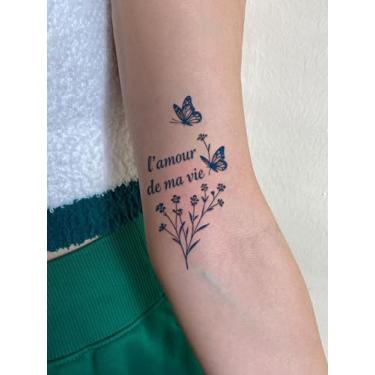 Imagem de Suco de ervas semipermanente francês L'amour de ma vie flores de borboleta 7-14 dias sem derramamento sem reflexivo abdominal pulso ombro pescoço clavícula corpo tatuagem adesivos à prova d'água 1