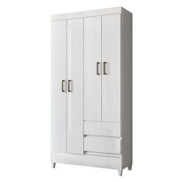 Imagem de Guarda Roupa Solteiro 4 Portas Com Pés Fit Branco Brilho - Santos Andirá