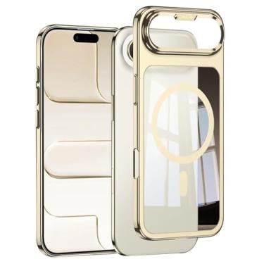 Imagem de Genérico Capa magnética transparente anti-amarelecimento para iPhone 17/17 Air/17 Pro/17 Pro Max, capa fina à prova de impactos com íman forte, carregamento sem fios e resistente a riscos (dourado, 17