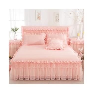 Imagem de Conjunto de cama de renda com babados de princesa chique, 1 colcha de renda com 2 fronhas (laranja claro, Queen 180 x 200 cm, 3 peças)