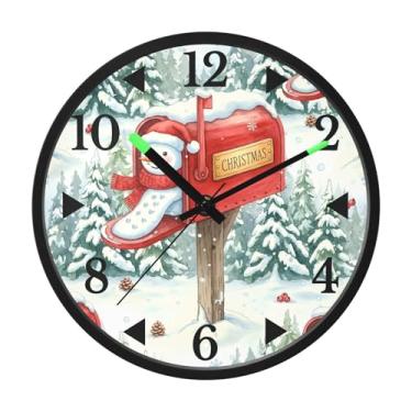 Imagem de STAYTOP Relógio de parede de LED de boneco de neve de Natal para quarto com brilho noturno, relógios de parede silenciosos de 30 cm para decoração de sala de estar, controle de som, relógio de parede