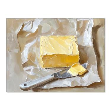 Imagem de Pintura de Manteiga Arte de Parede Vintage Cozinha Comida Poster Moderno Natureza Morta Impressões em Tela Estética para Decoração de Parede Retro Casa Sala de Jantar 30,5 x 40,6 cm Sem Moldura