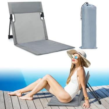 Imagem de Karenhi 1 cadeirinha dobrável para piscina, assento portátil para beira da piscina, cadeiras dobráveis portáteis para praia, piscina, acampamento, piquenique, acessórios de gramado (cinza claro)