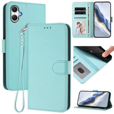 Imagem de Capa carteira para Samsung Galaxy A06 4G/A06 5G, carteira de couro fina com compartimentos para cartões, alça de pulso e suporte, capa protetora à prova de choque para homens e mulheres (menta)