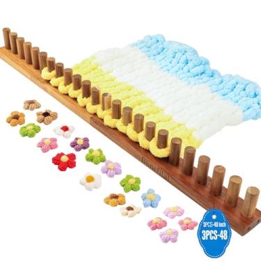 Imagem de Manta de madeira grossa tear de fio grosso, tear de tricô à mão grande 81 e 121 cm com 24 pinos de madeira - design portátil ajustável, kit de artesanato para alívio de estresse DIY para iniciantes (3