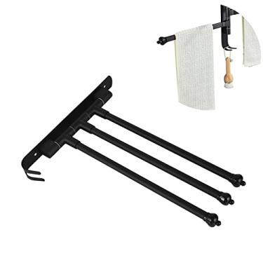 Imagem de Suporte Giratório de Toalha Aço Inoxidável com 3 Braços Rotativos Móveis Resistente à Ferrugem Econômico Espaço Fácil Instalar para Banheiro Armário C