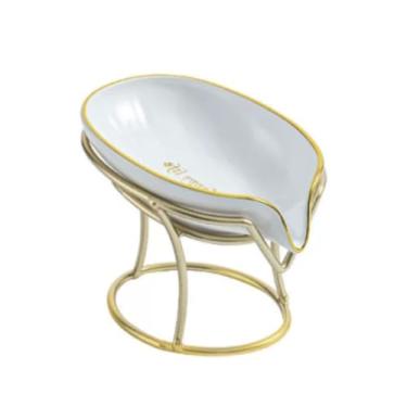 Imagem de Suporte de Sabão Arte Ferro Luxo Design Criativo Folha Ouro Sem Furo Prato para Banheiro Uso Residencial