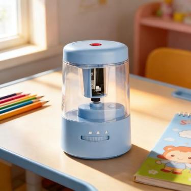 Imagem de Apontador de lápis elétrico, apontador portátil pequeno alimentado por bateria para crianças, afiação rápida, adequado para nº 2/colorido (6-8 mm), escola/sala de aula/escritório/casa (bateria não