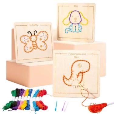 Imagem de HLS maoyi Brinquedos Montessori Enfiar Madeira, Kit Costura Habilidades Motoras Finas Tabuleiro Ocupado Brinquedo Sensorial Educativo para Pré-Escolar 16 Painéis