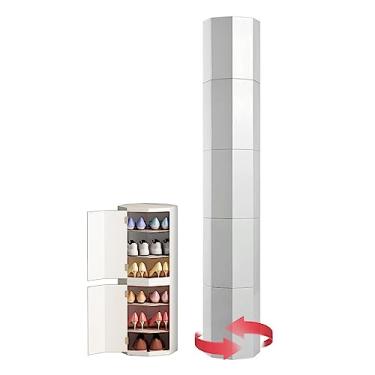 Imagem de FZZIBQYR Sapateira, organizador giratório de 360°, unidade simples de armazenamento de sapatos, plataforma giratória vertical redonda de metal, prateleira estreita, prateleiras de entrada modernas