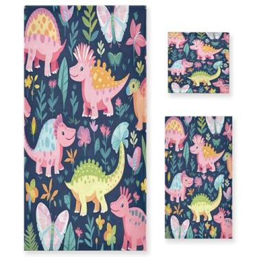 Imagem de xigua Conjunto de toalhas de banheiro de dinossauro de desenho animado absorvente macio 3 peças toalha de banho toalha de mão toalhas decorativas para banheiro, academia, hotel, praia, piscina