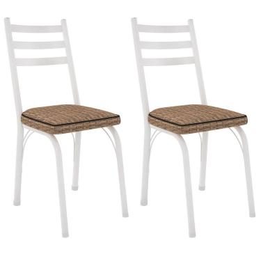 Imagem de Kit 2 Cadeiras Para Cozinha Tubular D-13 Nara De Aço Branco/rattan