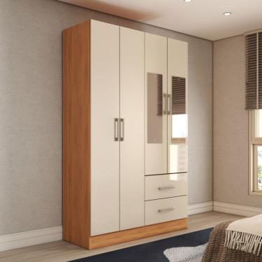 Imagem de Guarda-Roupa Solteiro Vittorio 4 Portas 2 Gavetas com Espelho Cinamomo/Off White - Panorama Móveis