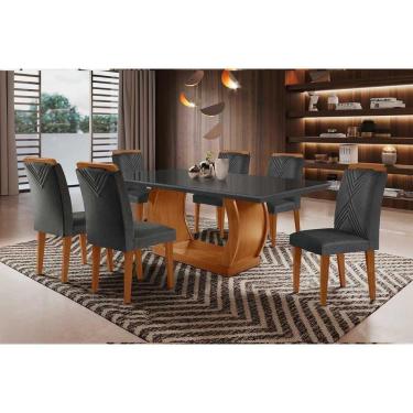 Imagem de Sala De Jantar Jade Tampo C- Vidro Curvo 180x90 E 6 Cadeiras Imbuia-veludo Grafite Rufato