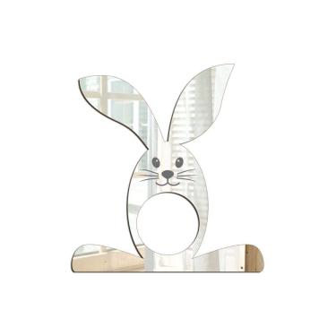 Imagem de Porta Guardanapo Coelho Com Carinha Espelhado Kit 4 Peças 9cmx9,8cm - Cria Arte Laser Prata
