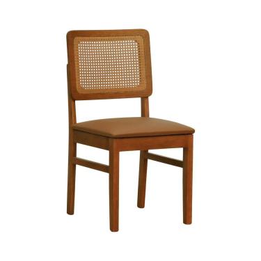 Imagem de Cadeira Lyon Madeira Maciça Encosto Telinha Amêndoa - Amêndoa Assento Estofado Corano Caramelo