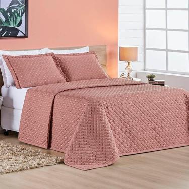 Imagem de Cobre Leito Casal Padrão Ravena Bordado Micropercal 200 Fios 3 Peças - Rose