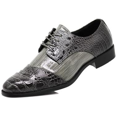 Imagem de STW Sapato social masculino Oxford com estampa de crocodilo jacaré, Cinza, 42