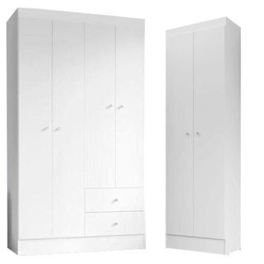 Imagem de Guarda Roupa Solteiro Versa 4 Portas Branco Rosa Flex Fosco com Armári