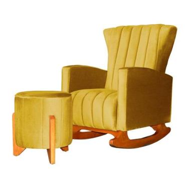 Imagem de Poltrona Com Balanço E Puff Melinda Veludo Amarelo Ms Decor - Não Info