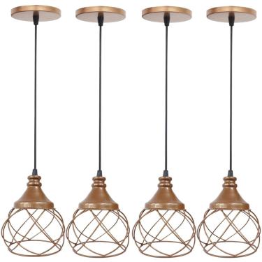 Imagem de 4 Pendentes Aramado E s f e r a B a l o n ê Lustre Luminária Teto Regulável Sala Cozinha Industrial Agp