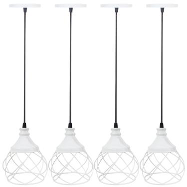 Imagem de 4 Pendentes Aramado E s f e r a B a l o n ê Lustre Luminária Teto Regulável Sala Cozinha Industrial Agp
