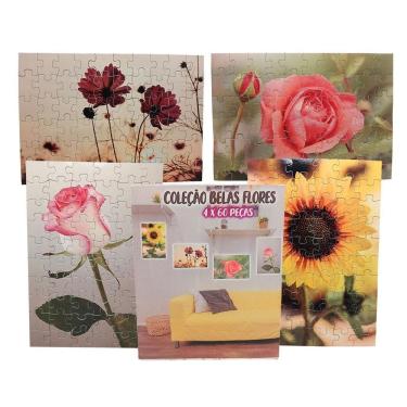 Imagem de Kit 4 Quebra-Cabeças Flores Jardim 60 Peças Educativo