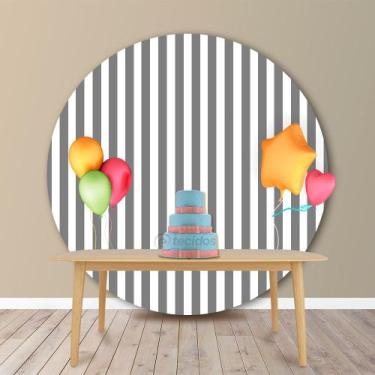 Imagem de Painel Redondo em Jacquard Estampado Listrado Cinza, 2,00