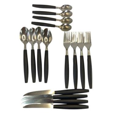Imagem de Conjunto 17 Peças De Faqueiro Com Porta-Talheres Preto - Unicasa