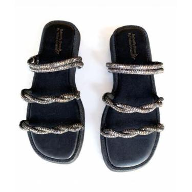 Imagem de sandalia papete feminina flat pedraria strass leve sola ultra comfort 