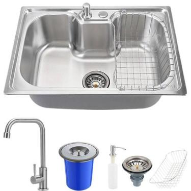 Imagem de Cuba Para Cozinha Inox Com Acessórios e Lixeira Carajás e Torneira Tin