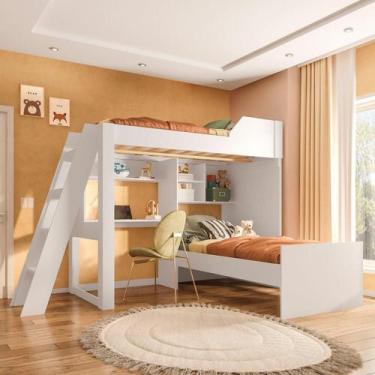 Imagem de Beliche Office Infantil Juvenil com Escrivaninha Vivace Branco - DRD M