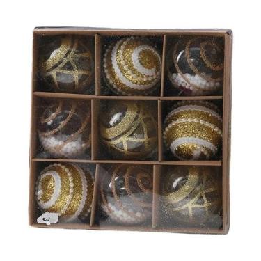 Imagem de Enfeites De Natal Em Forma De Bola Dourada De 6cm, 9 Peças, Decoração 