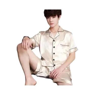 Imagem de Conjunto De Pijamas De Verão Masculinos De Alta Qualidade Em Seda Cham